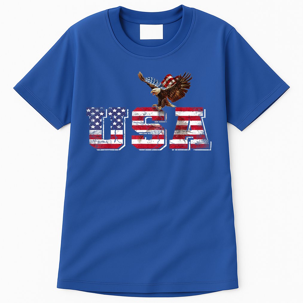 USA US American Flag Patriotic 4th Of July Bald Eagle Merica Tall T-Shirt