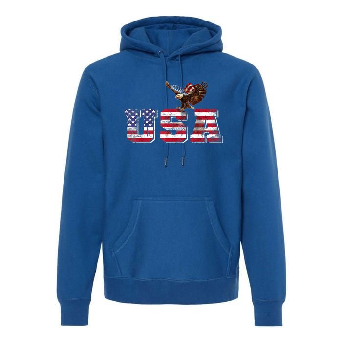 USA US American Flag Patriotic 4th Of July Bald Eagle Merica Premium Hoodie