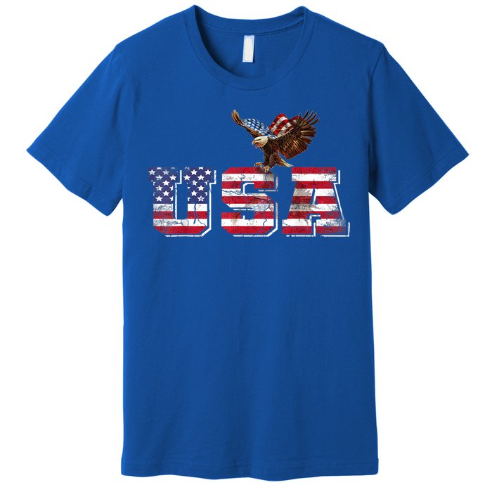 USA US American Flag Patriotic 4th Of July Bald Eagle Merica Premium T-Shirt