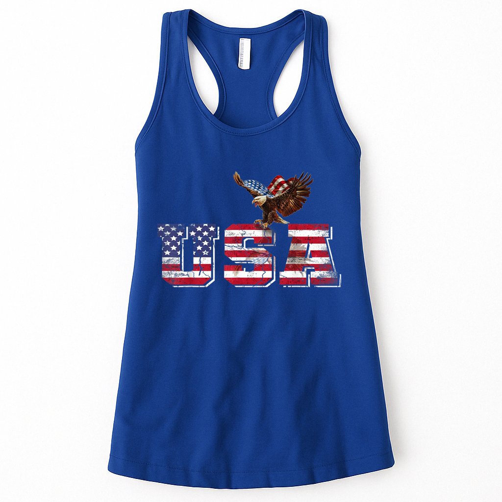 USA US American Flag Patriotic 4th Of July Bald Eagle Merica Womens Tank Top