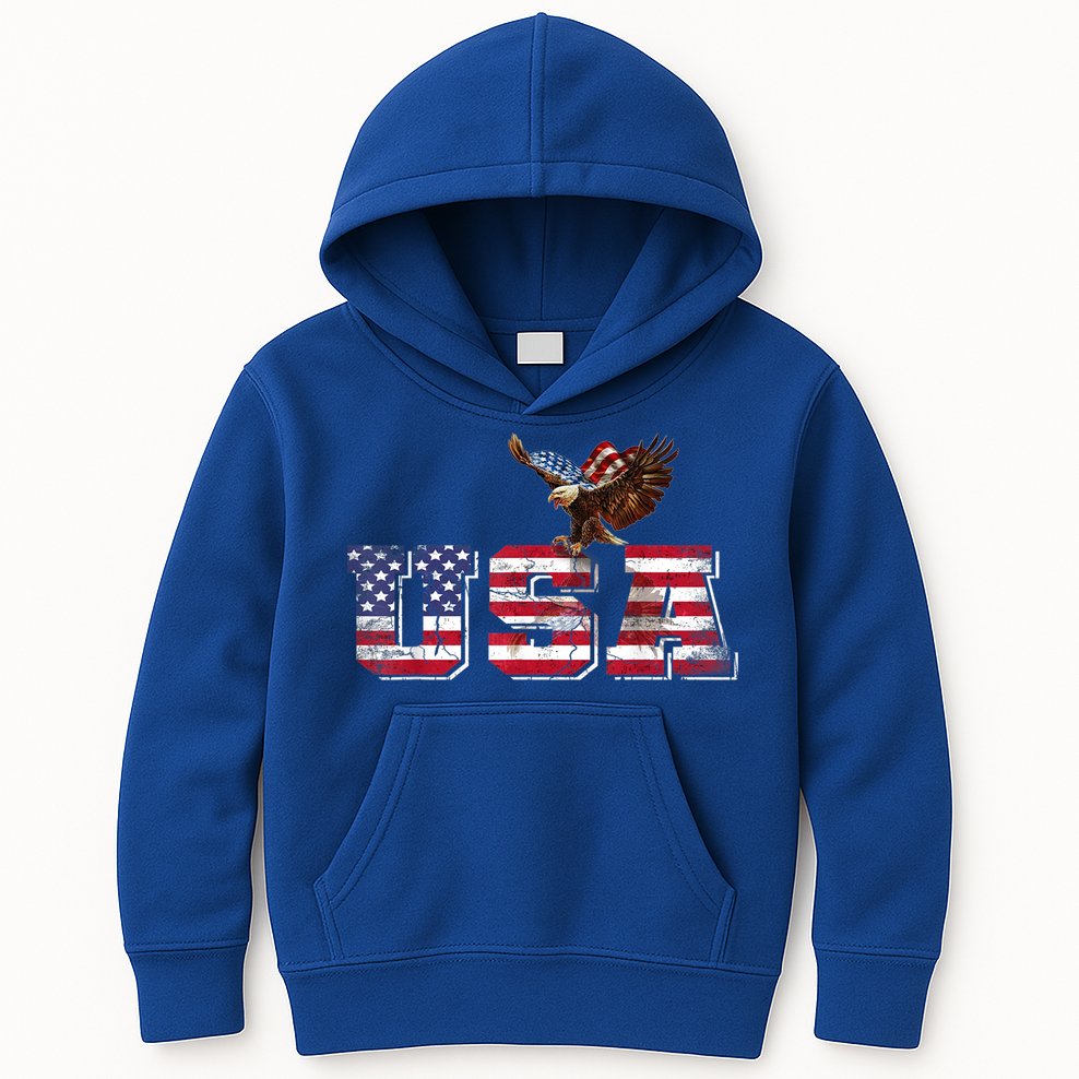 USA US American Flag Patriotic 4th Of July Bald Eagle Merica Kids Hoodie