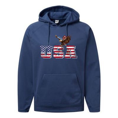 USA US American Flag Patriotic 4th Of July Bald Eagle Merica Performance Fleece Hoodie