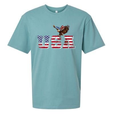 USA US American Flag Patriotic 4th Of July Bald Eagle Merica Sueded Cloud Jersey T-Shirt