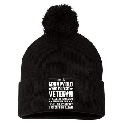 USAF US Air Force Emblem Military Airplane, Retired Air Force Sarcastic Slogan Pom Pom 12in Knit Beanie