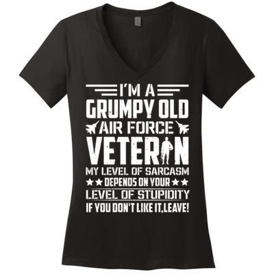 USAF US Air Force Emblem Military Airplane, Retired Air Force Sarcastic Slogan Women's V-Neck T-Shirt