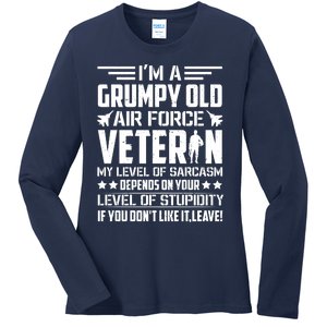 USAF US Air Force Emblem Military Airplane, Retired Air Force Sarcastic Slogan Ladies Long Sleeve Shirt