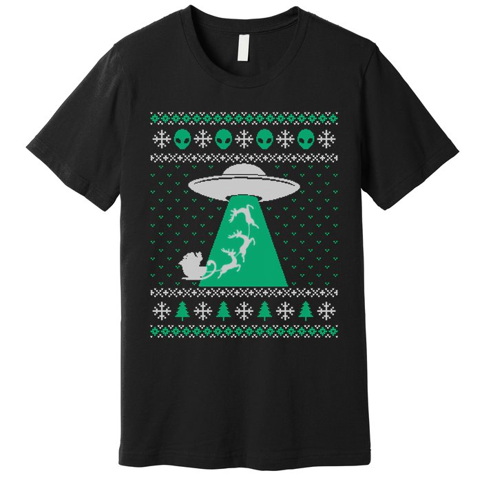 Ufo Ugly Christmas Sweater Alien Santa Ugly Xmas Sweater Sweatshirt Premium T-Shirt