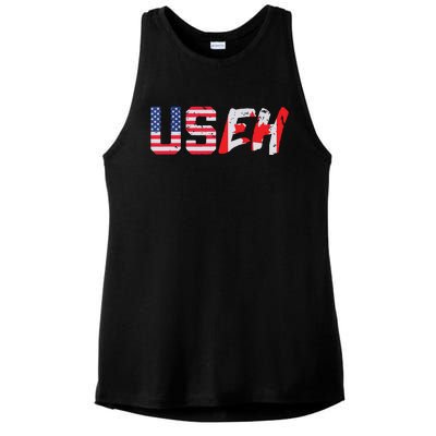 USeh USA Canada Eh Funny American Canadian Flag Ladies PosiCharge Tri-Blend Wicking Tank