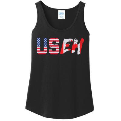 USeh USA Canada Eh Funny American Canadian Flag Ladies Essential Tank