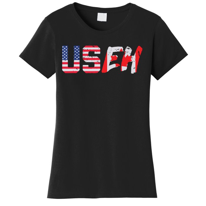 USeh USA Canada Eh Funny American Canadian Flag Women's T-Shirt