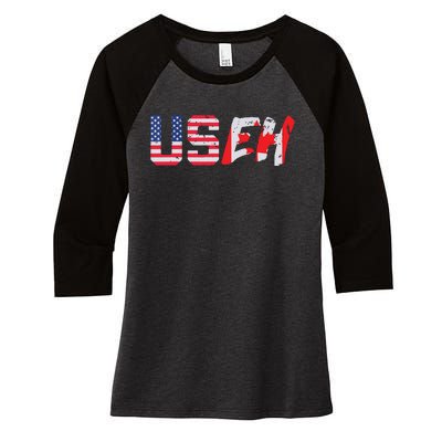 USeh USA Canada Eh Funny American Canadian Flag Women's Tri-Blend 3/4-Sleeve Raglan Shirt