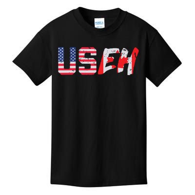 USeh USA Canada Eh Funny American Canadian Flag Kids T-Shirt