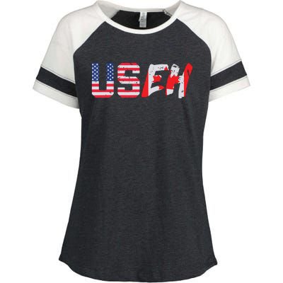 USeh USA Canada Eh Funny American Canadian Flag Enza Ladies Jersey Colorblock Tee