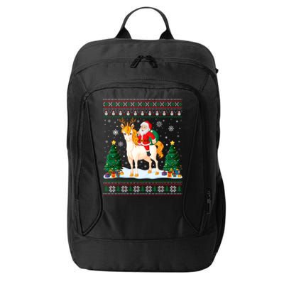 Unicorn Ugly Christmas Sweater Funny Santa Claus Riding Gift City Backpack