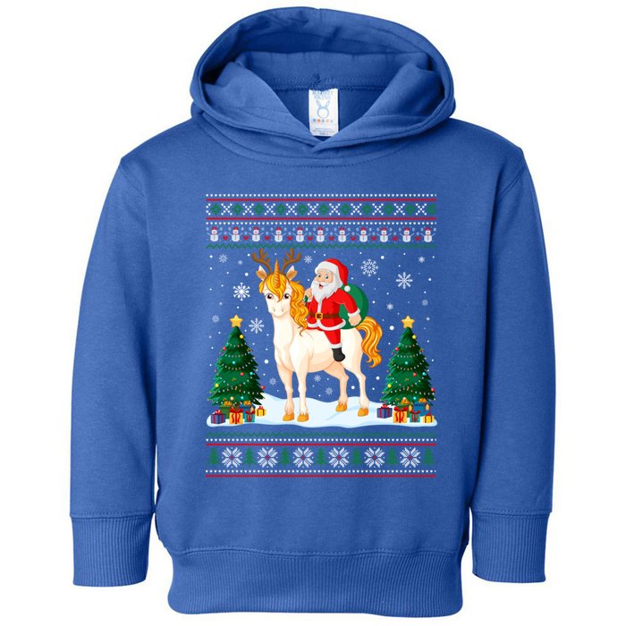 Unicorn Ugly Christmas Sweater Funny Santa Claus Riding Gift Toddler Hoodie