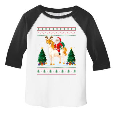 Unicorn Ugly Christmas Sweater Funny Santa Claus Riding Gift Toddler Fine Jersey T-Shirt