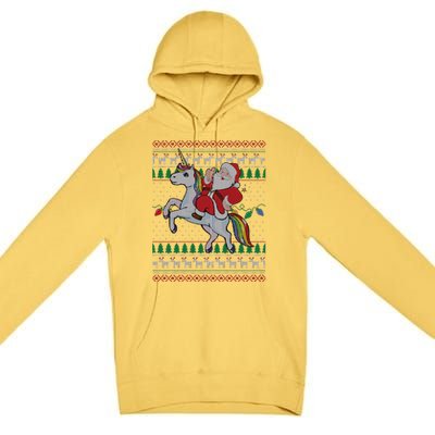 Unicorn Ugly Christmas Xmas Tree Lights Santa Reindeer Gift Premium Pullover Hoodie