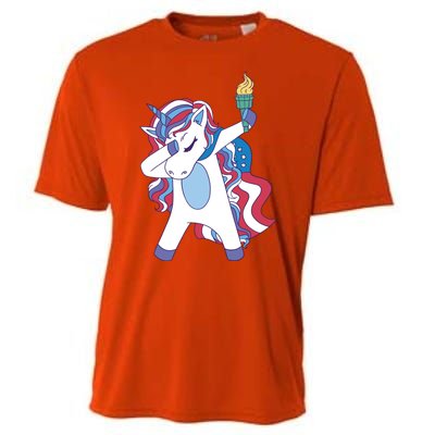 USA Unicorn Dabbing Cooling Performance Crew T-Shirt