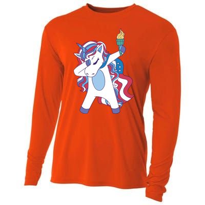 USA Unicorn Dabbing Cooling Performance Long Sleeve Crew