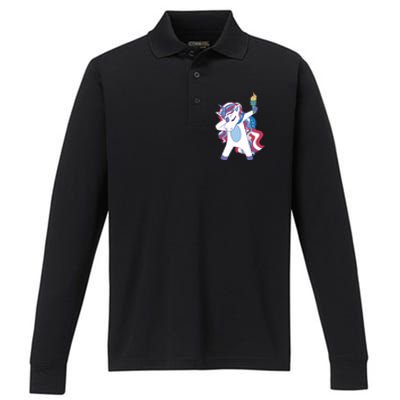 USA Unicorn Dabbing Performance Long Sleeve Polo