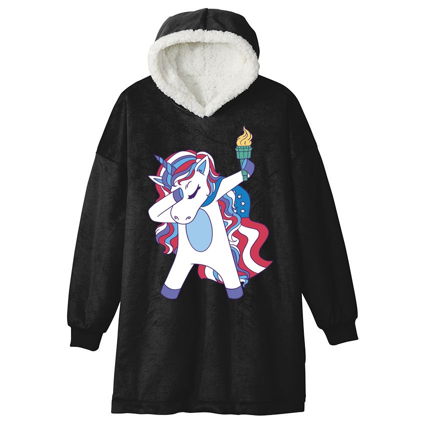 USA Unicorn Dabbing Hooded Wearable Blanket