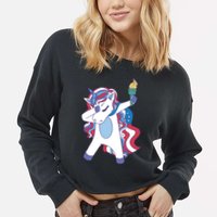 USA Unicorn Dabbing Cropped Pullover Crew