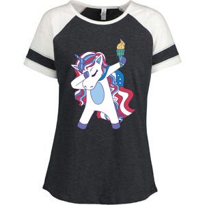 USA Unicorn Dabbing Enza Ladies Jersey Colorblock Tee