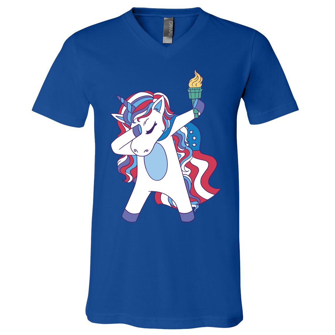 USA Unicorn Dabbing V-Neck T-Shirt