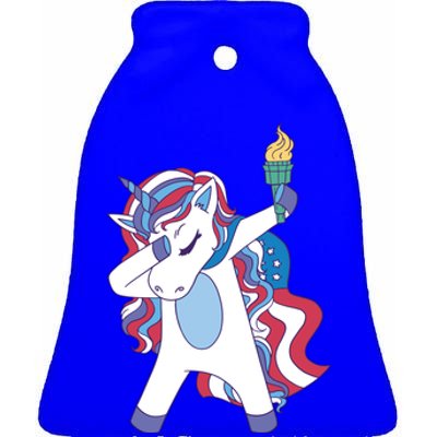 USA Unicorn Dabbing Ceramic Bell Ornament