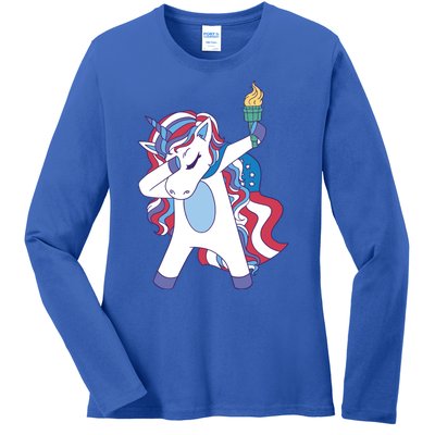 USA Unicorn Dabbing Ladies Long Sleeve Shirt