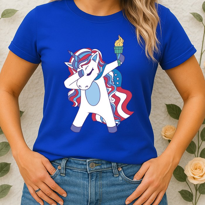 USA Unicorn Dabbing Womens T-Shirt