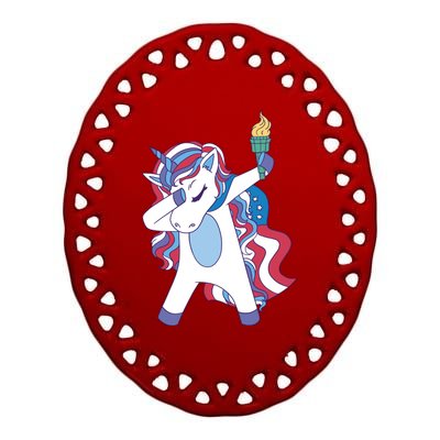 USA Unicorn Dabbing Ceramic Oval Ornament