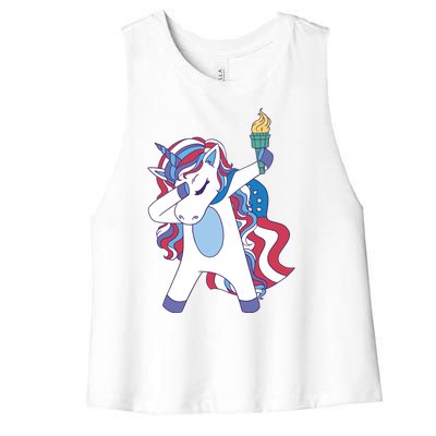 USA Unicorn Dabbing Women's Racerback Cropped Tank