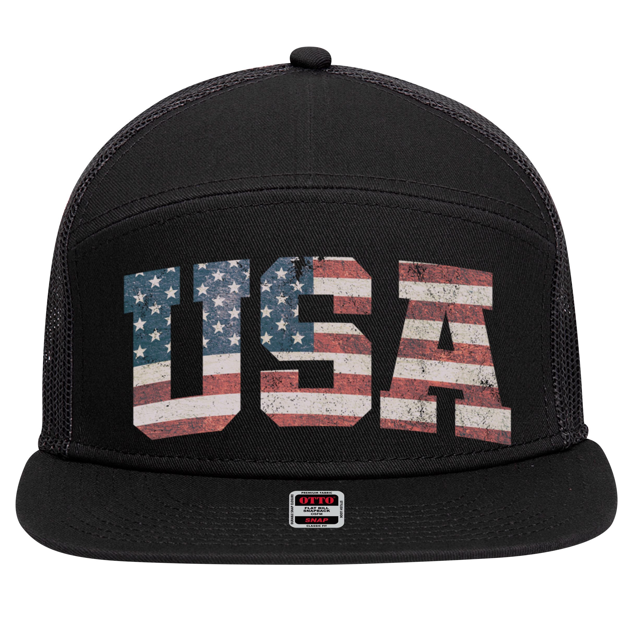 Usa Us Flag Patriotic 4th Of July America Gift 7 Panel Mesh Trucker Snapback Hat