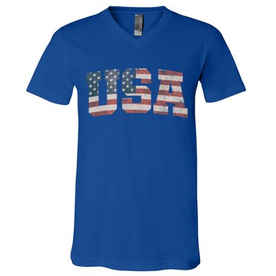 Usa Us Flag Patriotic 4th Of July America Gift V-Neck T-Shirt
