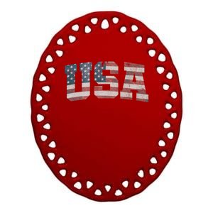 Usa Us Flag Patriotic 4th Of July America Gift Ceramic Oval Ornament