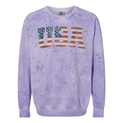 Usa Us Flag Patriotic 4th Of July America Colorblast Crewneck Sweatshirt