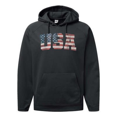 Usa Us Flag Patriotic 4th Of July America Performance Fleece Hoodie