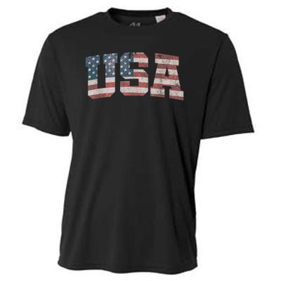 Usa Us Flag Patriotic 4th Of July America Cooling Performance Crew T-Shirt