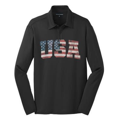 Usa Us Flag Patriotic 4th Of July America Silk Touch Performance Long Sleeve Polo