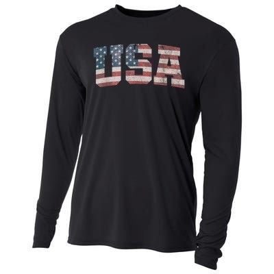 Usa Us Flag Patriotic 4th Of July America Cooling Performance Long Sleeve Crew