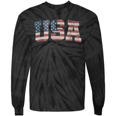 Usa Us Flag Patriotic 4th Of July America Tie-Dye Long Sleeve Shirt