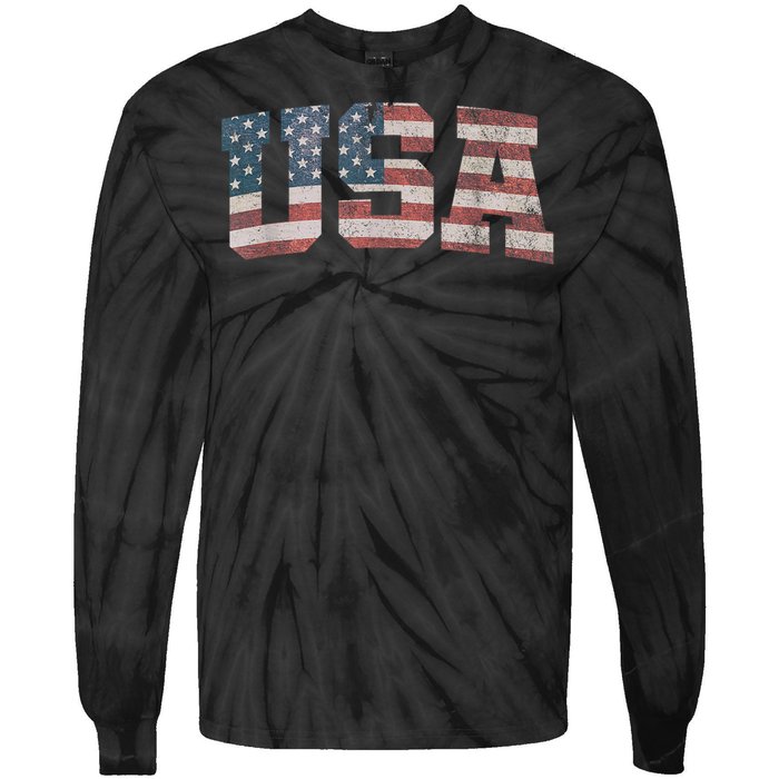 Usa Us Flag Patriotic 4th Of July America Tie-Dye Long Sleeve Shirt