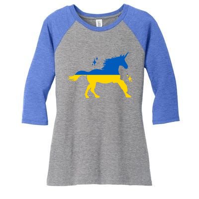 Unicorn Ukraine Flag I Stand With Ukraine Support Ukraine Gift Women's Tri-Blend 3/4-Sleeve Raglan Shirt