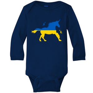 Unicorn Ukraine Flag I Stand With Ukraine Support Ukraine Gift Baby Long Sleeve Bodysuit