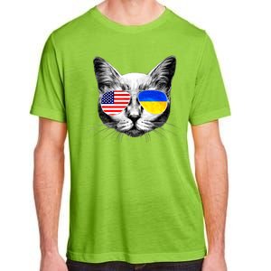 USA Ukraine Flags Sunglasses Cat Adult ChromaSoft Performance T-Shirt