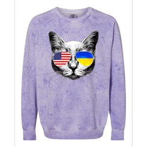 USA Ukraine Flags Sunglasses Cat Colorblast Crewneck Sweatshirt