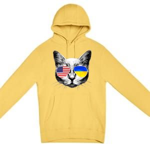 USA Ukraine Flags Sunglasses Cat Premium Pullover Hoodie