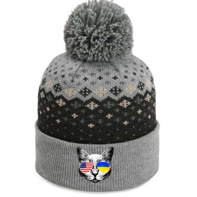 USA Ukraine Flags Sunglasses Cat The Baniff Cuffed Pom Beanie