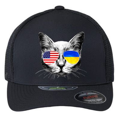 USA Ukraine Flags Sunglasses Cat Flexfit Unipanel Trucker Cap